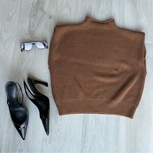 Mock Neck Short Cap Sleeve Sweater Vest